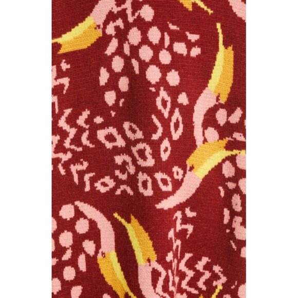 FARM Rio Cardigan L Toucanissimo Belted Longline Red Burgundy Cozy - Picture 12 of 13